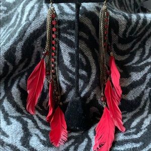 Long Red feather earrings